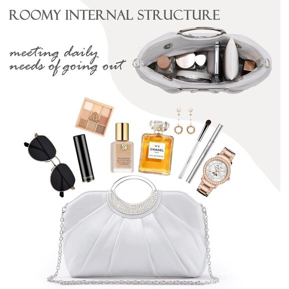 🆕Women Silver Clutch Purse Formal Soft Pleated Fabric Eveningbag Dressy Handbag - Picture 4 of 8